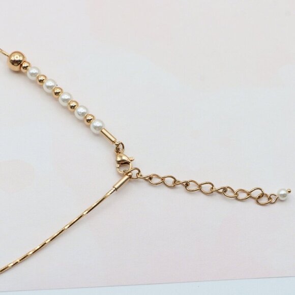 Elegant Rose Gold Beaded Necklace with Pearl & Adjustable Length, XPNL0288 - Picture 9 of 12